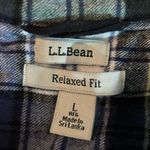 LL Bean Plaid Flannel Polo Collar Popover Quarterzip Long Sleeve Size Large Top Blue Photo 4