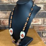 Artisan Vintage handcrafted beaded necklace hand-painted ceramic mask pendants owl motif Photo 2