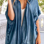 Canvas Washed Denim Ruffle Open Cardigan Size L boho western Blue Size L Photo 0