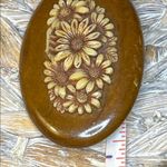 Vintage Floral Carved Celluloid Wooden Brooch Brown Photo 6