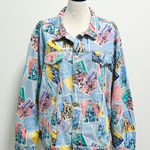 Disney Parks 2022 D23 Castles Stamps Button Up Light Wash Denim Jacket XXL Photo 0