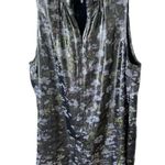 Ganni  Floral print silk blend Metallic top Olive Green size 6 Photo 4