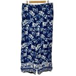 Loft Pull On Wide Leg Corfu Weekend Linen Blend Blue Floral Flowy Pants L 760946 Photo 2