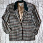 Talbots Vintage Green Red Plaid & Green Suede Collar Blazer Holiday Christmas-14 Photo 0