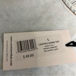 We Wore What NWT  Crop Top Comfort Denim Super Light Stone Wash Ruffle Sleeves sz L Photo 13