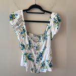 Free People  Floral smocked puff sleeve top size L‎ Photo 1