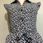Monteau NWOT Navy Blue White Floral Shirt Dress New Button Belted Flutter Sleeve Photo 2