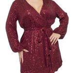 Curve Market Long Sleeve Surplice Sequin Mini Wrap Dress Red Size 3X NWT Photo 0