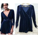 Urban Outfitters Womens Sz S Brooklyn Blue Velvet Faux Wrap Romper Playsuit Photo 1