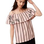 Loft  NWT Pink Striped Orchid Cold Shoulder Top Size XS Photo 0