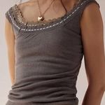 FP FREE PEOPLE INTIMATELY Only You Tank Lace Ribbon Square Neck Gray NWT Medium Photo 0