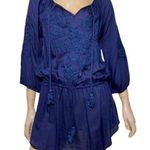 Vix Paul Anermanny Size S Navy Drop Waist Embroidered Tassel Swim Cover Up Dress Blue Photo 0