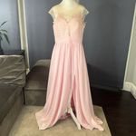 Woman’s Pink Formal Dress Gown with Sheer Lace Top Leg Slit Zip Back Size 14 Photo 2