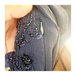 Maeve  Anthropologie Helene Sheer Peplum Blouse Sequin Detail Navy Size 6 Photo 7