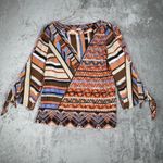 Chico's Shirt Multicolor Geometric Print Blouse Tie Sleeve Top Boho Chic Size M Photo 1