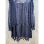 Midnight Doll Sheer Navy Blue Dotted Tier Ruffle Dress Long Sleeves Size L Romantic Whimsy Photo 1