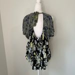 Free People  black, yellow & blue floral cold shoulder top size M Photo 3