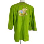 Bob Mackie NEW  Large Top Embroidered Cardigan Blazer Button Up Green Elephant Photo 3