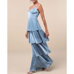Lulus NWT Women's Going with Elegance Slate Blue Satin Tiered Gown Size M Formal Photo 2