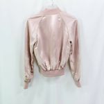 90s Vintage ACROBAT Womens Bomber Track Jacket Pink Silk Zip Up Rhinestone "D" Photo 5