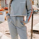 Kittenish  Rainbow Side Stripe Cropped Raw Hem Grey‎ Pullover Sweatshirt Medium Photo 0