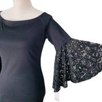Bar III Dress M Anthracite Black Lace Bell Sleeves Back Zipper Stretch New Photo 3