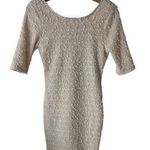 Forever 21  Dress Womens M Beige 3/4 Sleeve Mini Body Con Dress Sequin Sparkle Photo 0