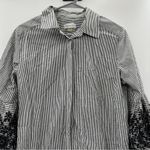 Calvin Klein  Gray‎ & White Striped Boho Wide Bell Sleeve Button Down Dress Sz 6 Photo 1