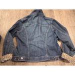 Chico's  Dark Wash Stretch Denim Jacket Animal Leopard Print Trim Medium - 1 Photo 2