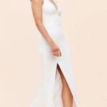 Dress the Population Sandra Plunge Crepe Trumpet Gown in Off White Size Medium Photo 12