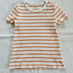 Old Navy Slim Orange Pink Striped Ribbed T-Shirt Womens Small Photo 0