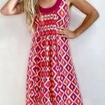 Tory Burch Pleated 100% Silk Shift Pink Orange Signature Print Dress Size 8 Photo 0