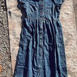 Vintage Denim Embroidered Maxi Dress Pearl Buttons Size 7/8 Size M Photo 0