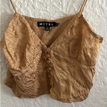 Motel Rocks Motel Tan Zebra Stripe Button Front Cropped Cami Tank Top Small Photo 1