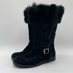 Coach Deeann Black Boots Fur Trim Gold Buckle Black Mid-Calf A7294 Size 9B Photo 2