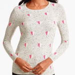 Talbots Medium Gray 100% Cashmere Pink Heart Print Crewneck Sweater Speckled Photo 0
