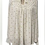 Kaari Blue  size medium women’s blouse ivory with decorative shell fan dot lined Photo 0