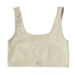 Set Active  Sculptflex Boxy Bra Tank Beige Ribbed Top Size XS Athleisure Stretch Photo 1