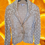 Isaac Mizrahi ‎ Tan White Paisley 100% Cotton Blazer Size XS Photo 0