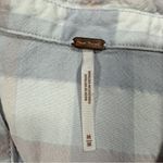 Free People  LoveLand Pastel Plaid Button Down Shirt Frayed Hem Boho White Pink M Photo 8