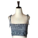 J.Crew  Shirt Women Small Navy Blue White Cotton Gingham‎ Smocked Cropped Top Photo 1