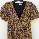 Piper & Scoot Exclusive Womens XS black and yellow floral midi wrap dress Photo 3