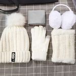 5 Pieces Women Winter Ski Outing Set, Knit Hat Scarf Gloves Earmuffs Stockings Photo 2
