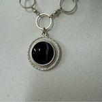 Silver Tone Black Faux Onyx Pendant Chain Necklace Womens Costume Jewelry Photo 1