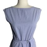 Uniqlo Sleeveless Belted Swing Dress S Blue White Striped Pockets Back Zip Photo 1