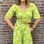 MISA Los Angeles The Odells Patchwork Crop Top LARGE Bright Green Smocked Linen Designer $148 Photo 3