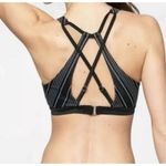 Athleta Bikini Top sz 34D/34DD Black Stripe Bikini Top High Neck Strappy Back Photo 1