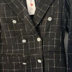 None Elegant Black Checkered Double-Breasted Blazer Photo 2