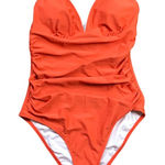 Cupshe  Ruched Front One Piece Swimsuit‎ Women's Small Orange Plunging V-Neck NEW Photo 0