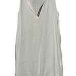 Hartford Women’s Size 4 White Silver Metallic Trimmed Split Neck Linen Dress Photo 0